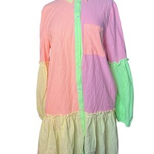 Colorblock Button-Up striped Dress size